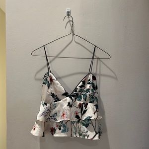 William B crop top satin floral cami in taupe/cream multi